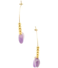 Barse Golden and Amethyst Regal Drops Hoop Earrings