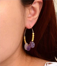 Barse Golden and Amethyst Regal Drops Hoop Earrings