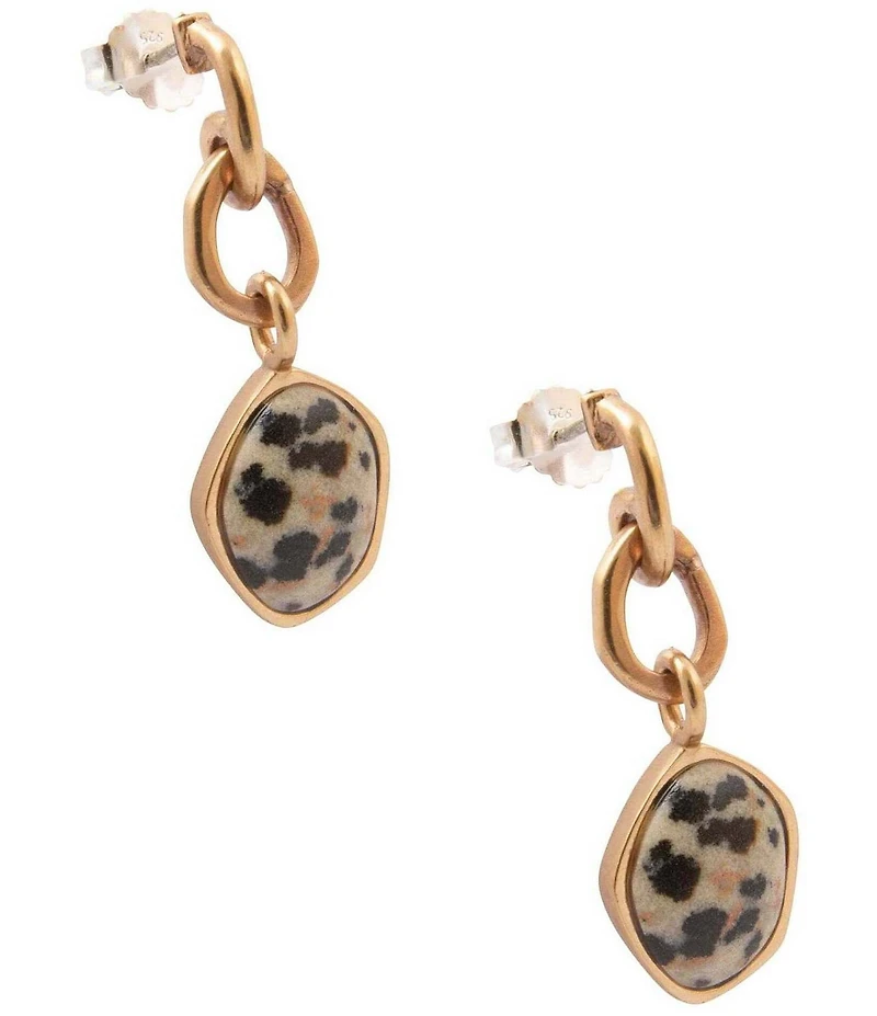 Barse Golden And Dalmation Jasper Sacred Earth Drop Earrings