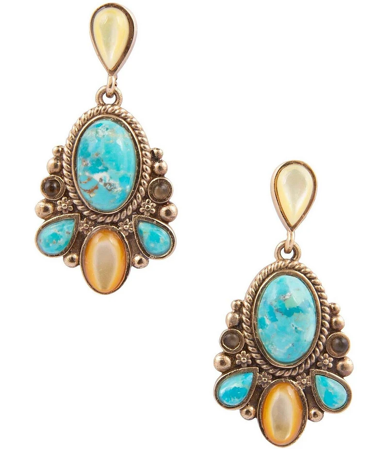 Barse Barcelona Golden And Genuine Stone Statement Drop Earrings