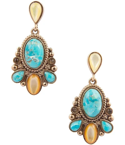 Barse Golden And Genuine Stone Barcelona Statement Drop Earrings