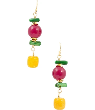 Barse Blossom Drops Genuine Stone Beaded Linear Earrings