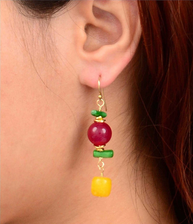 Barse Blossom Drops Genuine Stone Beaded Linear Earrings