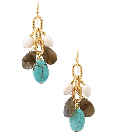 Barse Golden And Genuine Stone Blue Mesa Cluster Drop Earrings