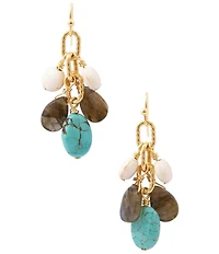 Barse Golden And Genuine Stone Blue Mesa Cluster Drop Earrings