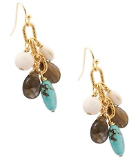 Barse Golden And Genuine Stone Blue Mesa Cluster Drop Earrings