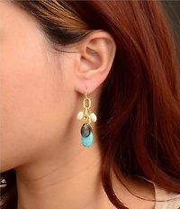 Barse Golden And Genuine Stone Blue Mesa Cluster Drop Earrings