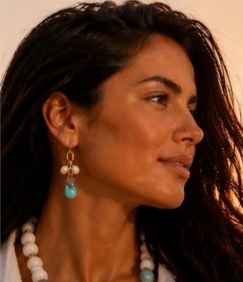 Barse Golden And Genuine Stone Blue Mesa Cluster Drop Earrings