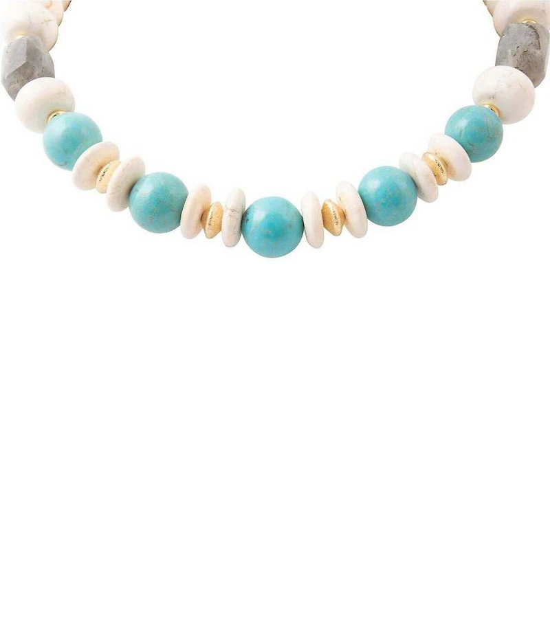 Barse Golden and Genuine Stone Blue Mesa Collar Necklace