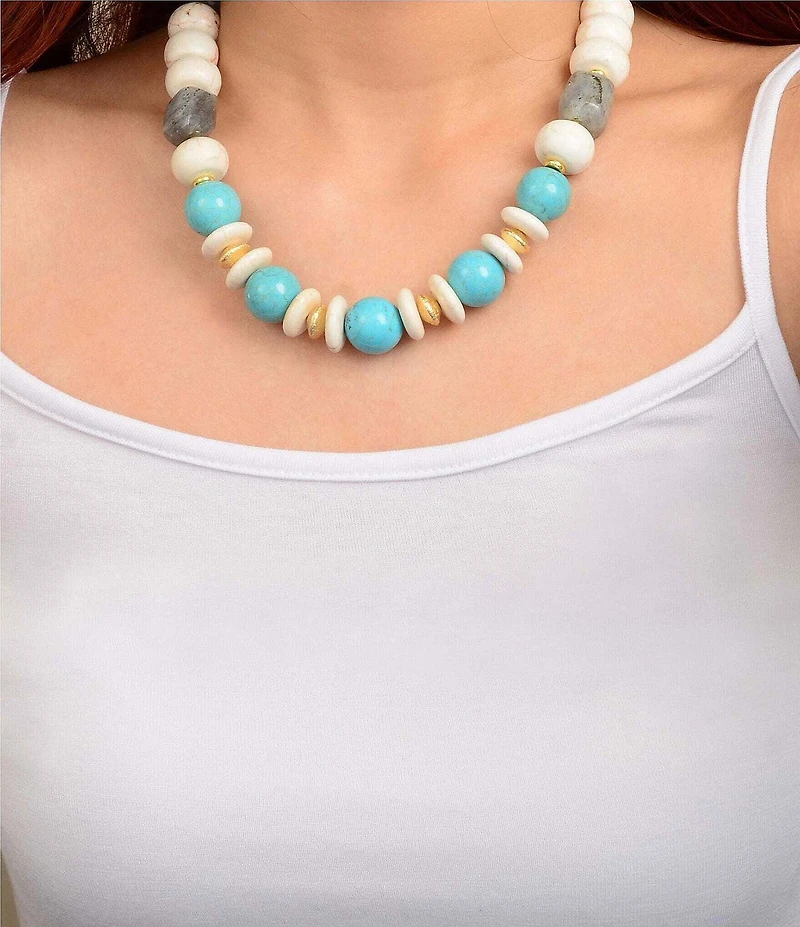 Barse Golden and Genuine Stone Blue Mesa Collar Necklace