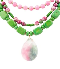 Barse Golden and Genuine Stone Cactus Bloom Statement Necklace