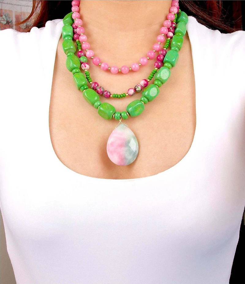 Barse Golden and Genuine Stone Cactus Bloom Statement Necklace