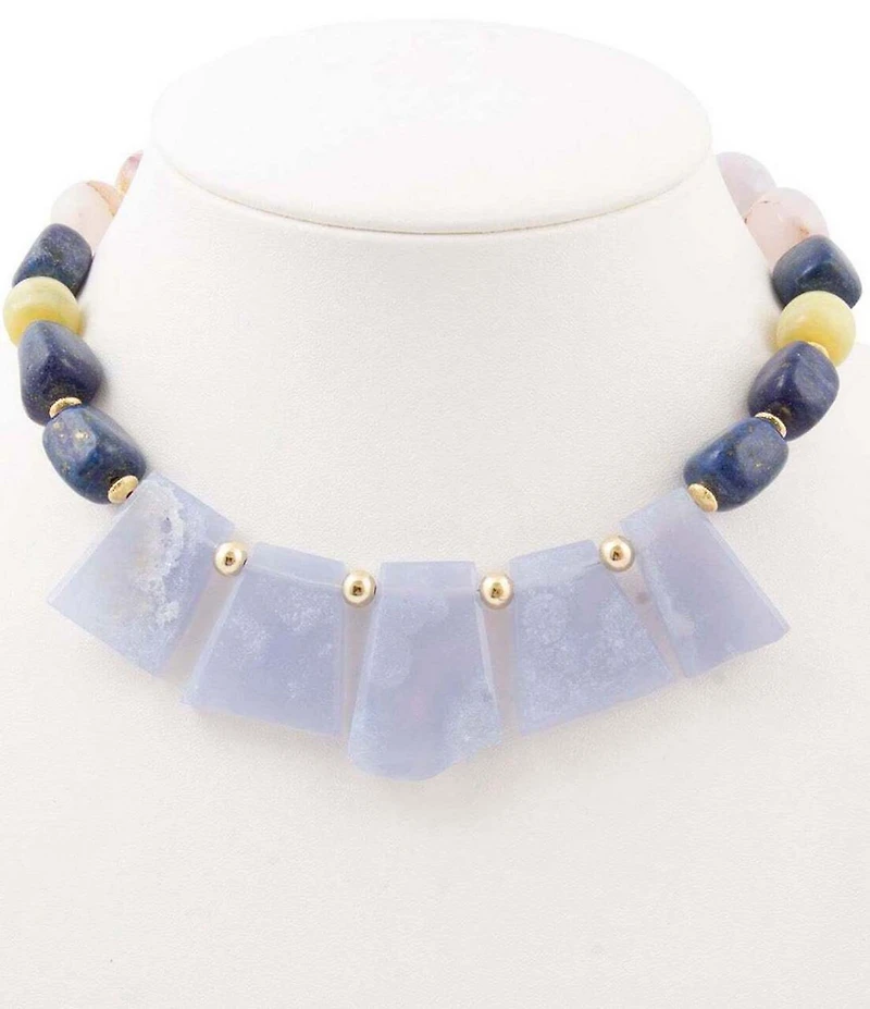 Barse Golden And Genuine Stone Desert Sky Statement Necklace