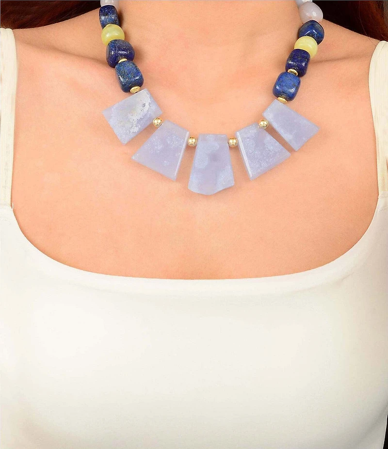 Barse Golden And Genuine Stone Desert Sky Statement Necklace