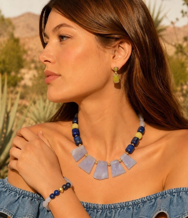 Barse Golden And Genuine Stone Desert Sky Statement Necklace