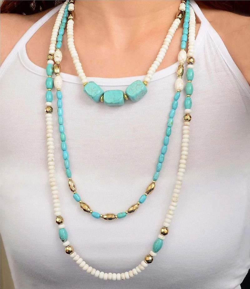 Barse Golden And Genuine Stone Earthbound Luxe Long Layered Statement Necklace