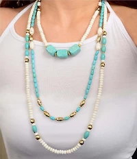 Barse Golden And Genuine Stone Earthbound Luxe Long Layered Statement Necklace