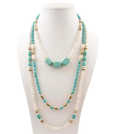 Barse Golden And Genuine Stone Earthbound Luxe Long Layered Statement Necklace