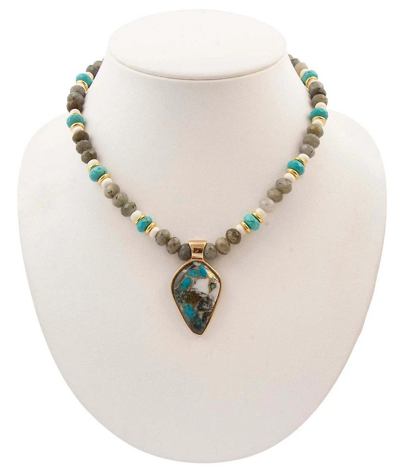 Barse Golden And Genuine Stone Earthbound Luxe Short Pendant Necklace