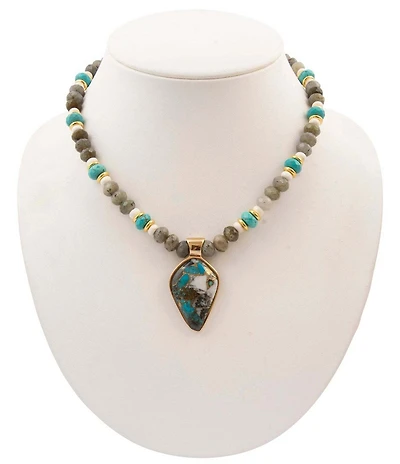 Barse Golden And Genuine Stone Earthbound Luxe Short Pendant Necklace