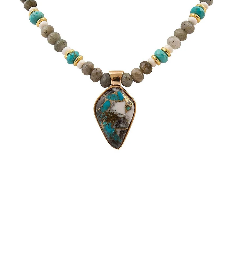 Barse Golden And Genuine Stone Earthbound Luxe Short Pendant Necklace