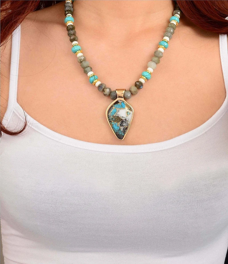 Barse Golden And Genuine Stone Earthbound Luxe Short Pendant Necklace