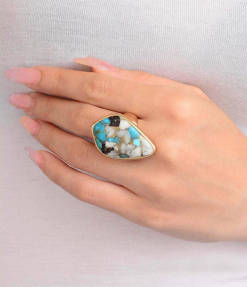 Barse Golden And Genuine Stone Earthbound Luxe Statement Ring