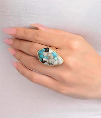 Barse Golden And Genuine Stone Earthbound Luxe Statement Ring