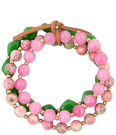 Barse Golden and Genuine Stone Fresh Cut Stretch Bracelet Set