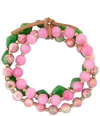 Barse Golden and Genuine Stone Fresh Cut Stretch Bracelet Set