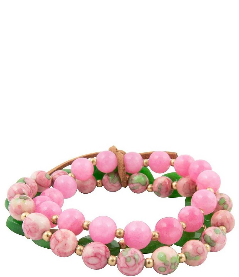 Barse Golden and Genuine Stone Fresh Cut Stretch Bracelet Set