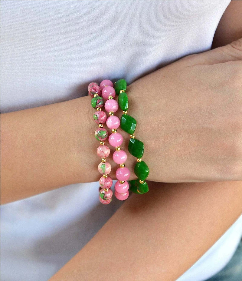 Barse Golden and Genuine Stone Fresh Cut Stretch Bracelet Set