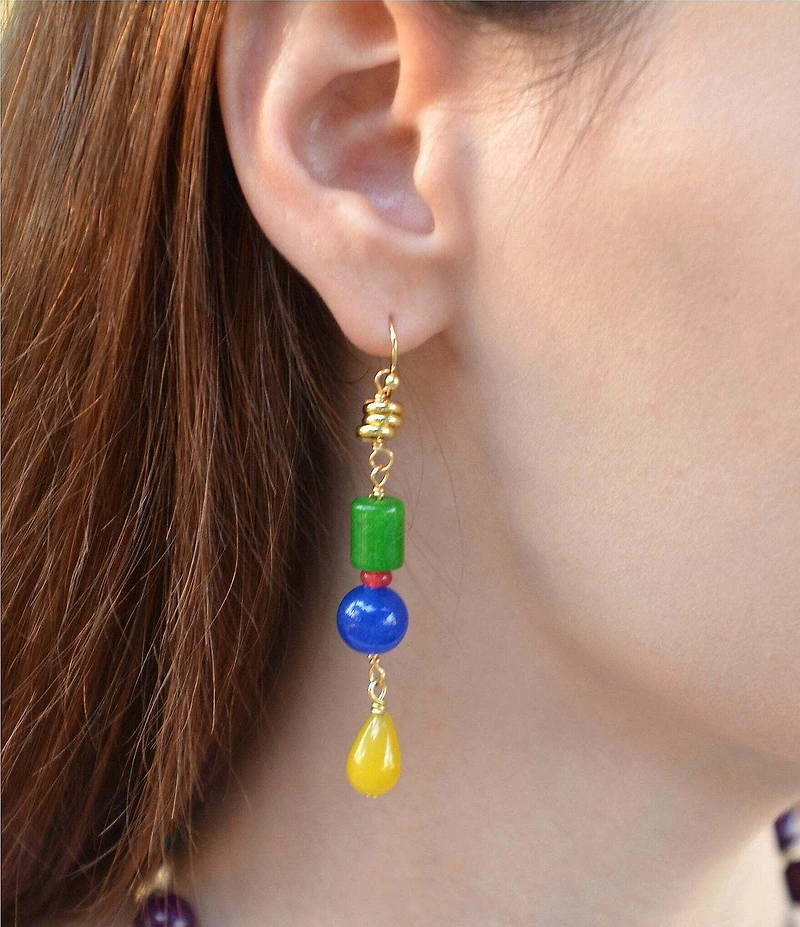 Barse Golden and Genuine Stone Gem Garden Linear Earrings