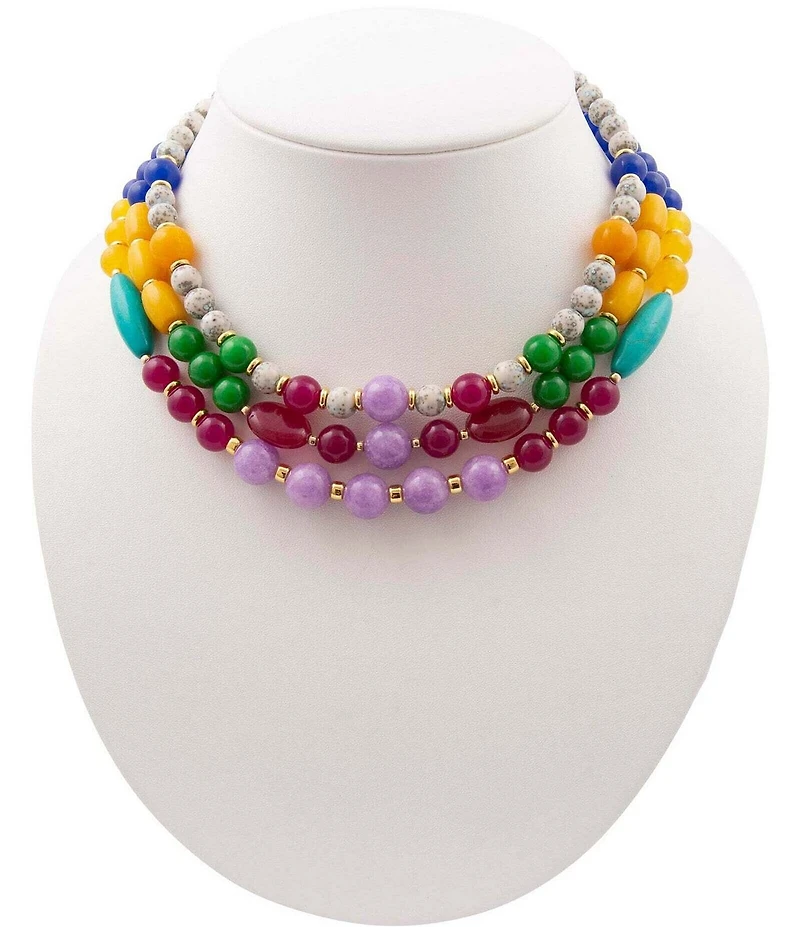 Barse Golden and Genuine Stone Gem Garden Statement Necklace