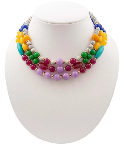 Barse Golden and Genuine Stone Gem Garden Statement Necklace