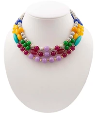 Barse Golden and Genuine Stone Gem Garden Statement Necklace