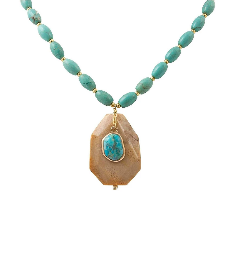 Barse Golden And Genuine Stone High Desert Short Pendant Necklace