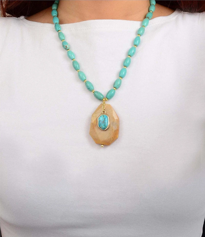 Barse Golden And Genuine Stone High Desert Short Pendant Necklace