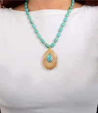 Barse Golden And Genuine Stone High Desert Short Pendant Necklace