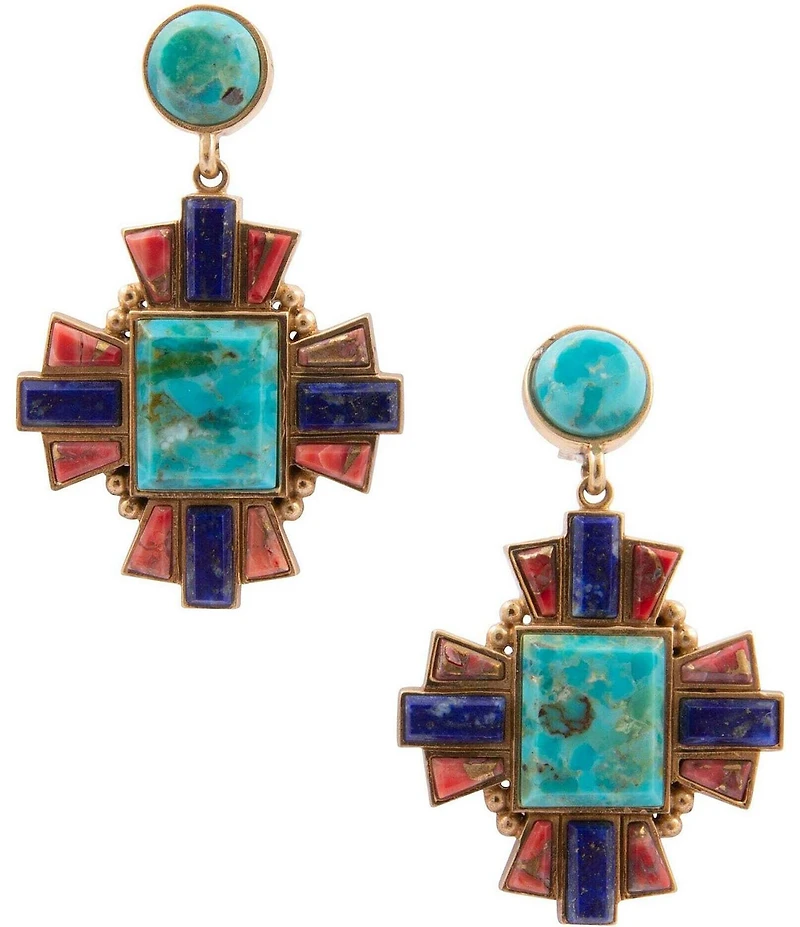 Barse Golden And Genuine Stone Imperial Mesa Statement Drop Earrings