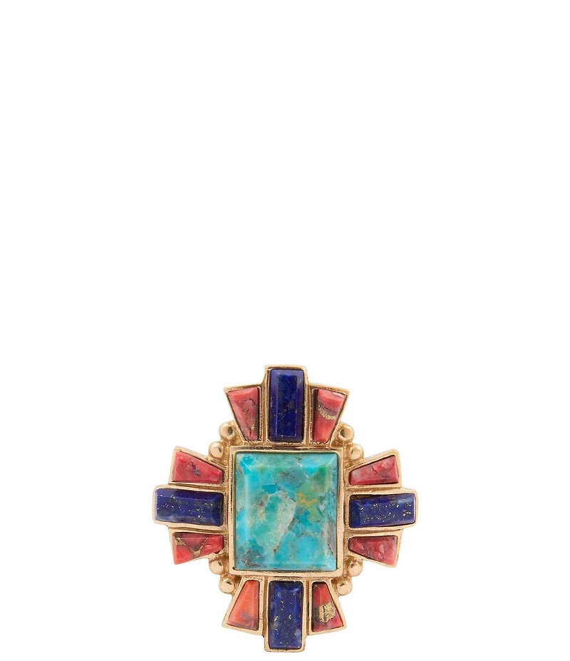 Barse Golden And Genuine Stone Imperial Mesa Statement Ring