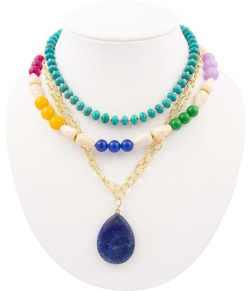 Barse Golden and Genuine Stone Joyous Hues Statement Necklace