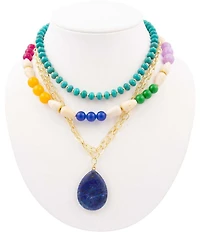 Barse Golden and Genuine Stone Joyous Hues Statement Necklace