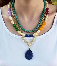 Barse Golden and Genuine Stone Joyous Hues Statement Necklace
