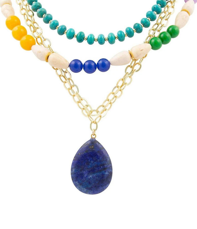 Barse Joyous Hues Genuine Stone Beaded Statement Multi-Strand Pendant Necklace