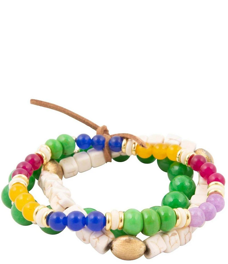 Barse Golden and Genuine Stone Joyous Hues Stretch Bracelet Set