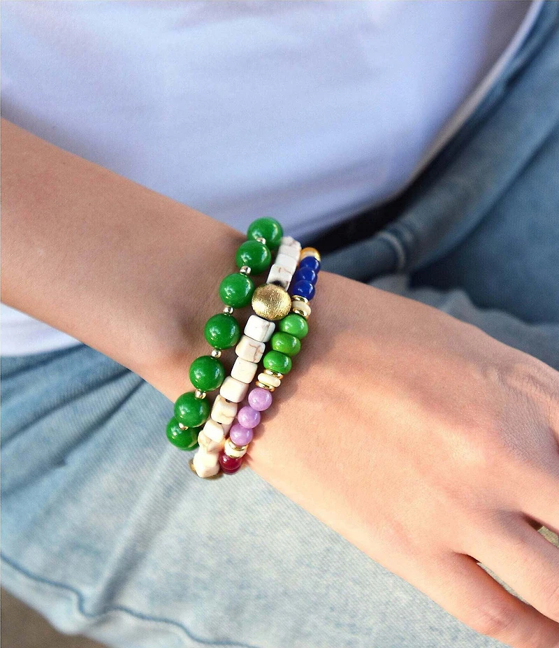 Barse Golden and Genuine Stone Joyous Hues Stretch Bracelet Set