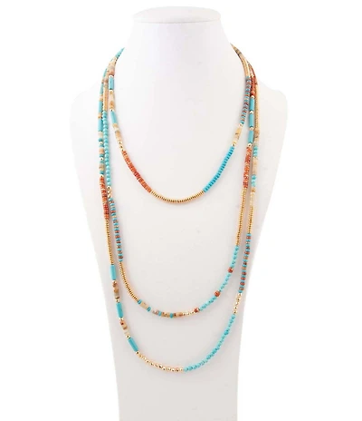 Barse Golden and Genuine Stone Marfa Layered Long Multi Strand Necklace