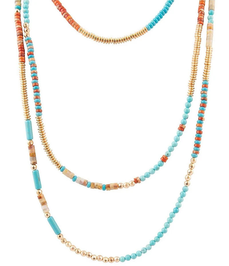 Barse Golden and Genuine Stone Marfa Layered Long Multi Strand Necklace