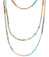 Barse Golden and Genuine Stone Marfa Layered Long Multi Strand Necklace